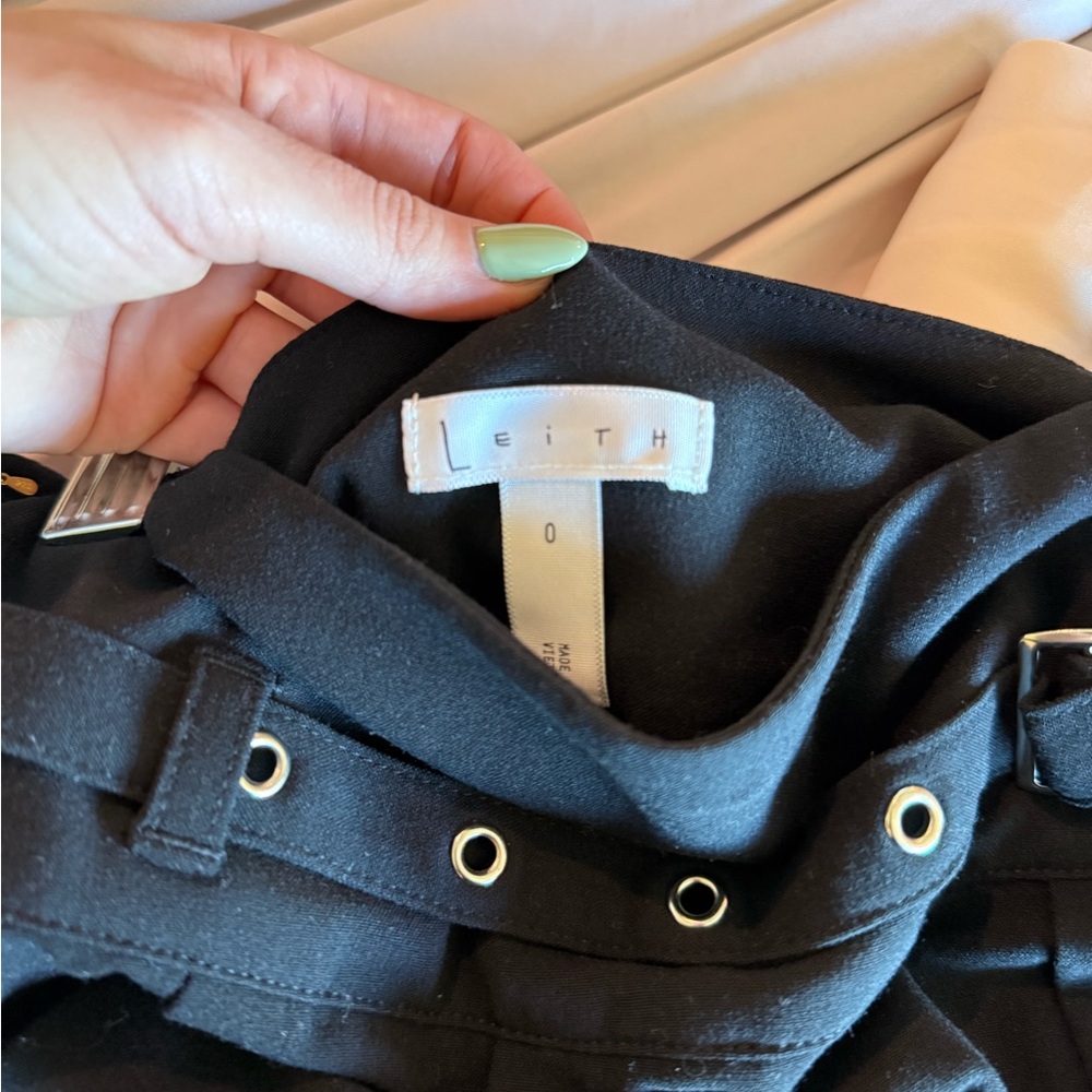 Leith Black High-Waist Belted Skirt with Gold Grommets